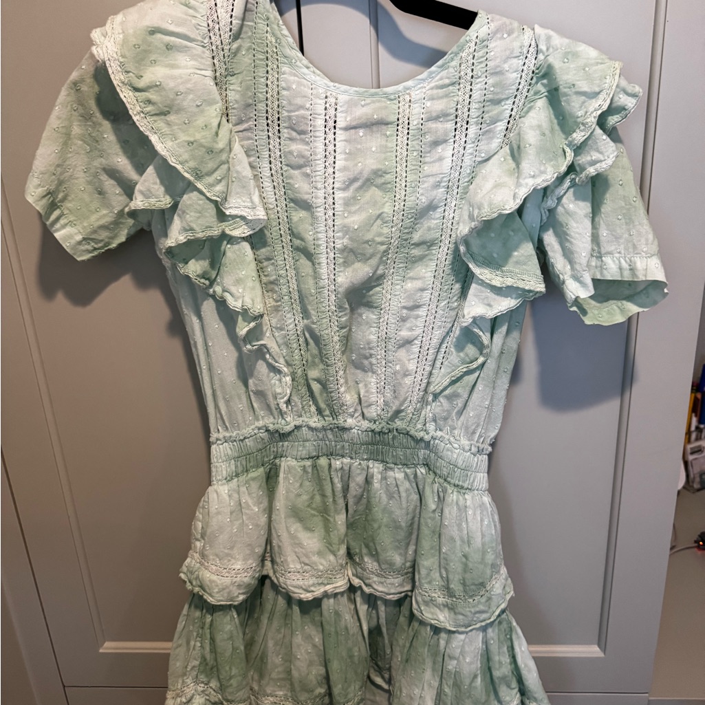 Loveshackfancy Mint Green Ruffled Mini Dress